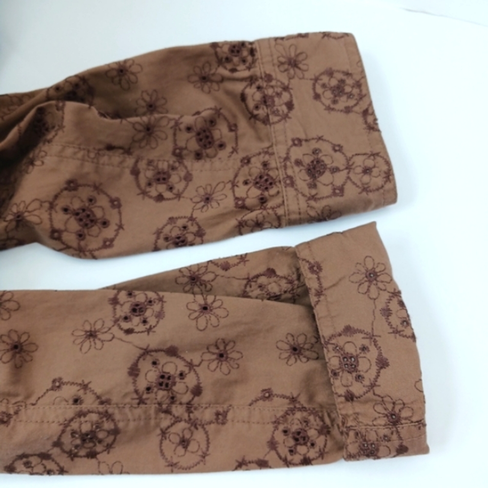 DKNY JEANS Light Brown Cotton Eyelet Notched Lapel Cropped Jacket Like N… - Picture 6 of 15
